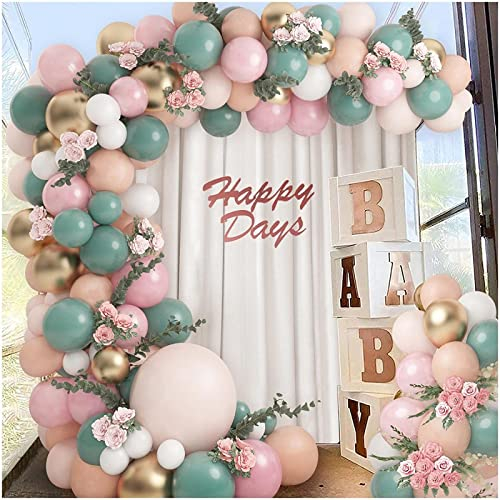 Luftballon Girlande Grün, 120 Stück Ballon Girlande Sage Grün Rosa Weiß Luftballons Geburtstag Party Deko Metallic Gold Ballons für Baby Shower, Babyparty, Hochzeit, Brautparty