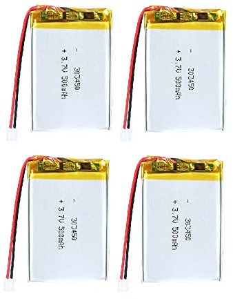 3.7V 500mAh 303450 Lipo Battery Rechargeable Lithium Polymer ion Battery Pack with JST Connector,4 PCS