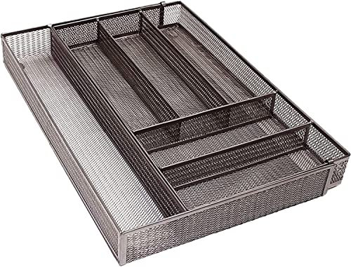 COOLPEEN Besteckkasten für Schubladen, Erweiterbarer Utensilienhalter für Schublade Metallgeflecht-Ausziehbar bis zu 5-7 Fächern-29,5x43,5cm/46,5x43,5cm Besteckeinsatz für Löffel, Gabeln, Messer
