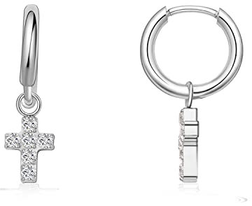 Limerencia Titan Creolen mit Anhänger, G23 Medizinische Hypoallergen Hängende Ohrringe mit Perlen Kubischer Zirkoniumdioxid für empfindliche Ohren Mode Damenschmuck (10mm, Kreuz)