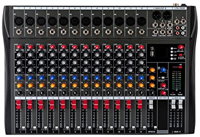 12 Live Audio Mixer DJ Sound Controller AC für Computer Recording Aufnahmestudios mit XLR Mikrofon Sockel, 48V Netzteil,Mehrere Verbindungen Mixer Soundboard