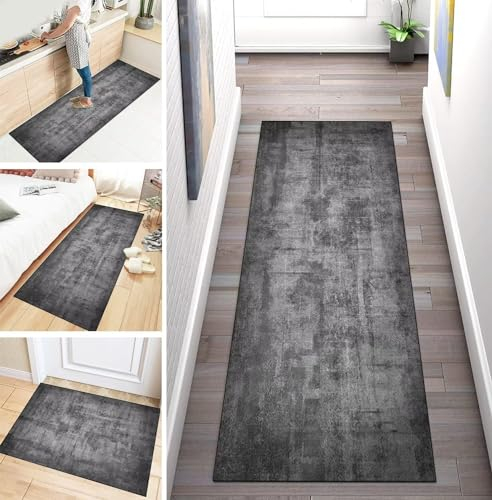 ZDYHMrj Teppich Läufer Flur Grau rutschfest 50x250cm Korridor Teppichläufer Waschbar Modern Schlafzimmer Wohnzimmer Läufer Teppich Breite 40-120cm
