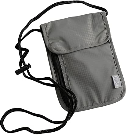 ihreesy Reisepass-Tasche, Brustbeutel Reisepasstasche mit RFID-Blocker Reisepasshalter Reise-Halstasche Nackentasche Geldbeutel mit Verstellbar Umhängeband für Männer und Frauen, 19cm x 14cm Grau