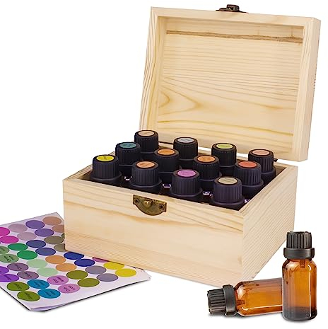Guolich Aufbewahrungsbox aus Holz für ätherische Öle (5-15ml) zur Aufbewahrung von ätherischen Ölen, Parfüms, Nagellack und Anderen Kleinen Gegenständen (12 Slots)