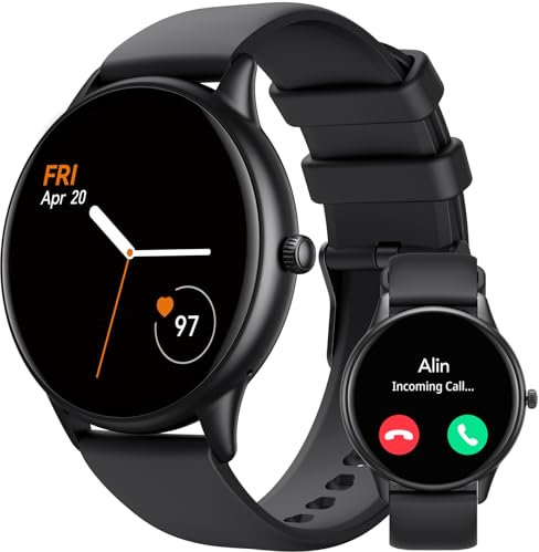 AGPTEK Smartwatch mit Telefonfunktion, Fitness Tracker Damen Herren, Armbanduhr mit 100+ Sportmodi, Herzfrequenz, Schrittzähler, Schlafmonitor für iOS & Android Schwarz