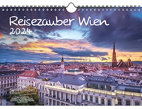 Reisezauber Wien DIN A4 Kalender für 2024 Österreich Stadt und Land - Geschenkset Inhalt: 1x Kalender, 1x Weihnachts- und 1x Grußkarte (insgesamt 3 Teile)