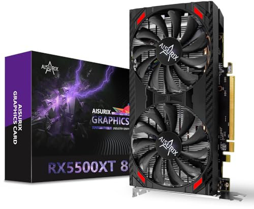 AISURIX RX 5500 XT - Tarjeta gráfica GDDR6 de 8 GB, 128 bits, 2XDP, HDMI, PCI Express 4.0 x 8, 8 pines con sistema inteligente de ventilador, tarjetas de video para computadora para juegos con 2