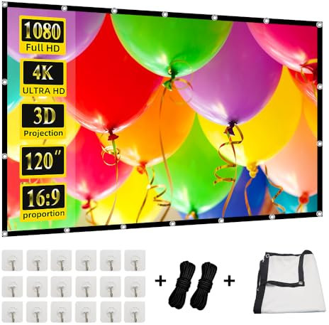 120 inch Projection Screen,GAINVANE 16:9 Foldable Anti-Crease Portable Projector Movies Screens for Home Theater Outdoor Indoor Support Double Sided Projection