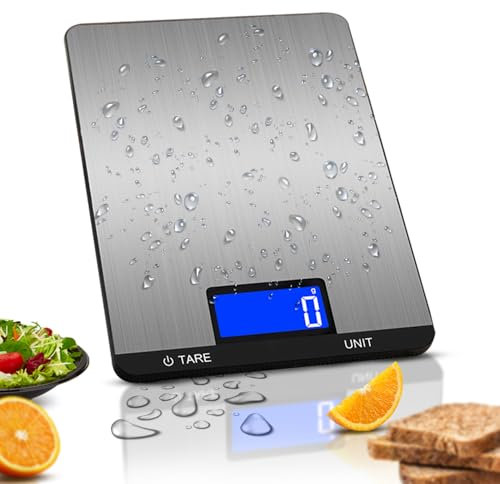 LEVADA PLUS Bilancia da Cucina Digitale 15kg/1g con Display LCD, Acciaio Inox, Pulsanti Touch, Tara, Unità Multiple – Per Cucina, Dolci, Caffè, Preparazione Pasti – Batteria Inclusa