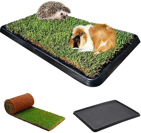 Kit M coniglio Petzolla - Cuccia per conigli in Vera Erba con Vassoio Riutilizzabile 92x52 cm, Lettiera coniglio Naturale e Atossica, Tappeto per conigli da interno dura fino a 5 mesi