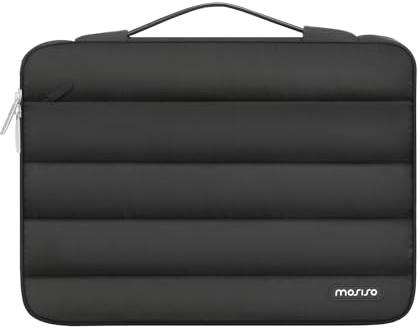 MOSISO 360 Protective 13-14 inch Laptop Case, 13.3 inch Puffy Laptop Sleeve Compatible with MacBook Air 13 13.6 M3 M2 M1/Pro 13/14, HP, Dell, ASUS, Lenovo,Polyester Horizontal Side Open Bag, Black