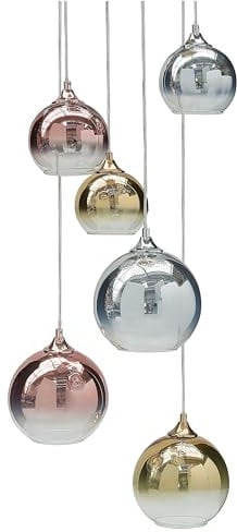 Beliani Lustre Multicolore en Verre Rond Installation Requise Design Moderne 6 Ampoules Tooma