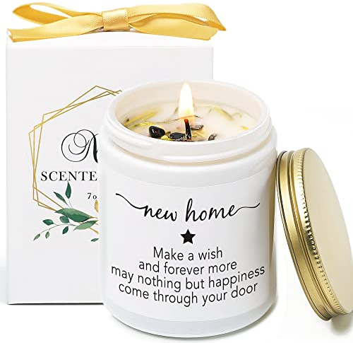 Housewarming Gift for New Home, New Home Gift, Housewarming Candle Idea for Women Friend, Vanilla & Lavender Scented Candles with Crystal,Neighbours Moving in/Leaving Gifts