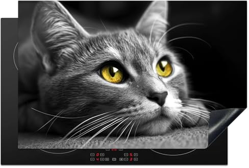 KitchenYeah© Herdabdeckplatte Induktion Schutzmatte Küche Herdabdeckung | 81.2x52 cm - Ceranfeld Induktionsmatte Cerankochfeld Abdeckung Katze - Grau - Tiere