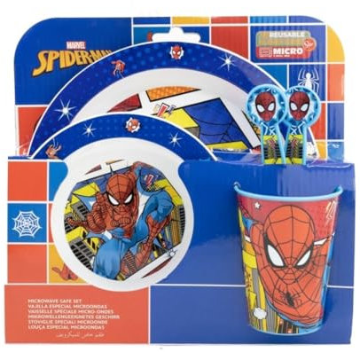 My sweety pop - Juego de vajilla para niños, juego de 5 piezas, plato, cuenco de cristal, tenedor – cuchara (Spiderman)