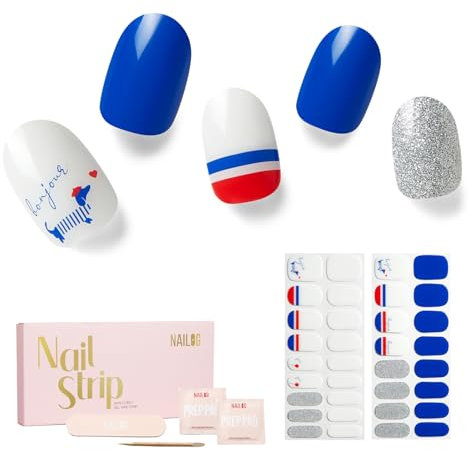NAILOG Nagelfolie UV Härtend, 34 Stück UV Nagelfolie,Nagelsticker selbstklebend in Salonqualität, Lang Anhaltende Soft Gel Finish Nagelfolien Maniküre für Frauen, Bonjour