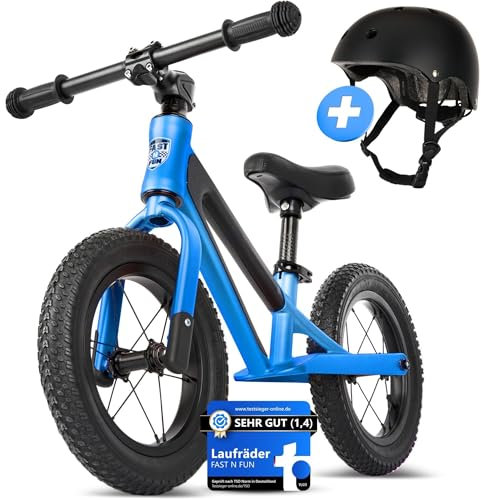 FAST N FUN Laufrad ab 2 Jahre mit Kinderhelm im Set | Ultraleicht mit Tragegriff, Magnesiumrahmen, 12 Zoll Räder, Fußstütze und Ergonomischer höhenverstellbarer Sitz | Outdoor Balance Bike