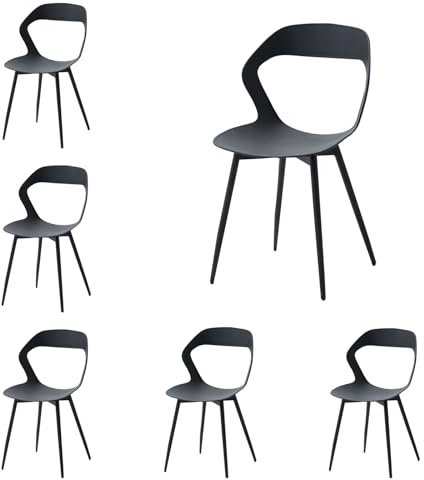 Uderkiny Juego de 6 sillas de Comedor, Sillas de Cocina, Respaldo Hueco, Patas de Hierro Negro Resistentes y duraderas (Negro,6)