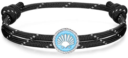 J.Endéar Muschel Armband für Herren Surf Wasserdicht | Silber 925 Paracord Armband Verstellbar Damen | Jungen Sport Schmuck Sommer Strand Freundschaft Geschenk, Schwarz