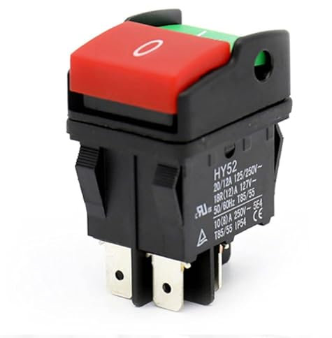 OVNSHVN Interruptor de botón eléctrico industrial HY52 para interruptor mecánico, Pulsador Conmutador, 4 pines con luz, 125/250 V, duradero, fácil instalación