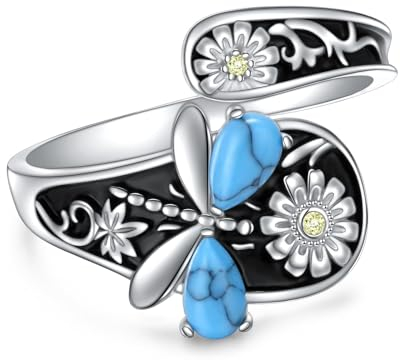 HOOHWE 925 Sterling Silver Dragonfly Vintage Open Adjustable Ring for Women Antique Adjustable Thumb Ring Jewelry Spoon Ring Vintage Jewelry Gift for Women