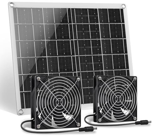 ZINIKIF Ventilateur solaire de 15 W avec deux ventilateurs étanches IP67 pour petits poulailler, serres, abris de jardin, maisons pour animaux, admission ou évacuation d'air