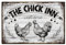 GLOBLELAND Das Chick Inn Welcome Vintage Farm Chick Inn Metall Blechschild Huhn Hahn Henne Blechschild 12x8 Zoll Kunsttafel Poster Wanddekoration Für Zuhause Bauernhof Gasthof Coop