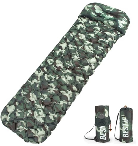 BESTIF Isomatte aufblasbar mit Kissen Ultraleicht Camping Luftmatratze Tragetasche kleines Packmaß für Outdoor Zelt Reisen Wandern Schlafmatte Trekking Matratze (Camouflage, 190 x 56 x 5,5 cm)