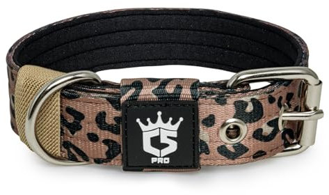 TSPRO Taktisches Hundehalsband, Robustes Halsband für Hunde mit Metallschnallenverschluss, 3,3 cm Breit, Verstellbar und Dick für Kleine Hunde (Leopardenmuster S)