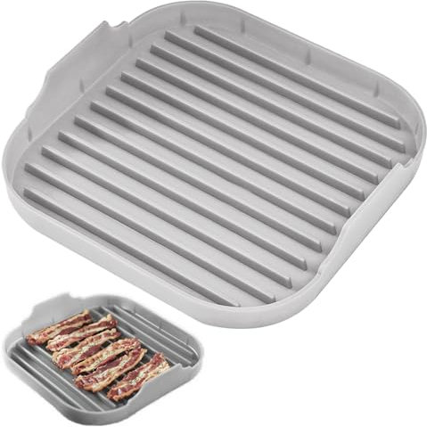 Mikrowellen-Speckkocher Speckkocher für Mikrowellenofen-Lebensmittel-Silikon-Mikrowellen-Speck-Tablett Nicht-Stick-Speckschale mit Grooves Spülmaschine Safer Easy Spacon Maker 9,8x9.8x2 Zoll Grau Gra