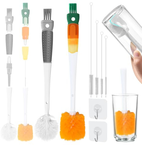 5-in-1 Flaschenbürste mit Langem Griff, 2pcs Multifunktionale Flaschenbürsten Reinigungsbürste, Flaschenreiniger mit Spaltreinigungsbürste, für Trinkflaschen Glasflasche Babyflasche schmalenen