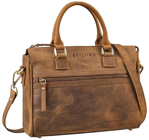 STILORD 'Corrine' Modische Handtasche Damen Leder Mittelgroß Shopper mit Reißverschluss Henkeltasche und Schultertasche Frauen Lederhandtasche Damen Echtleder, Farbe:vinto - braun
