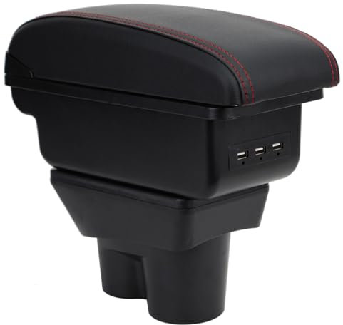 OYHCM Auto Armlehne für Opel Corsa E 2014-2018 Doppelter Stauraum Mittelkonsole Armlehnen mit Getränkehalter Einfache Montage Schwarzes Leder