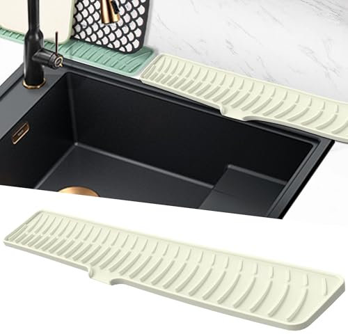 Volminex Tapis Égouttoir Étroits, Tapis de Robinet en Silicone, Tampon de Sechage Evier, Tapis de Protection de Drainage, Tampon Egouttoir Vaisselle pour Cuisine, Salle de Bain (Blanc, 60 cm)