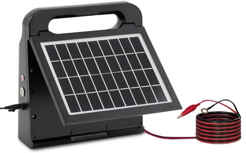 Wiesenfield Électrificateur de clôture 0,3 J 5 km avec panneau solaire et batterie 6 V - Électrificateur solaire Clôture électrique solaire