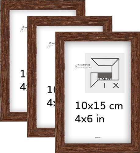 Pix FRAMES Bilderrahmen 10x15 cm Set 3er - Holz Fotorahmen - Holzbilderrahmen mit Scheiben aus Plexiglas - Bilderrahmen Holz zum Aufhängen - Wooden Picture Frame - Photo Frame zum Aufstellen