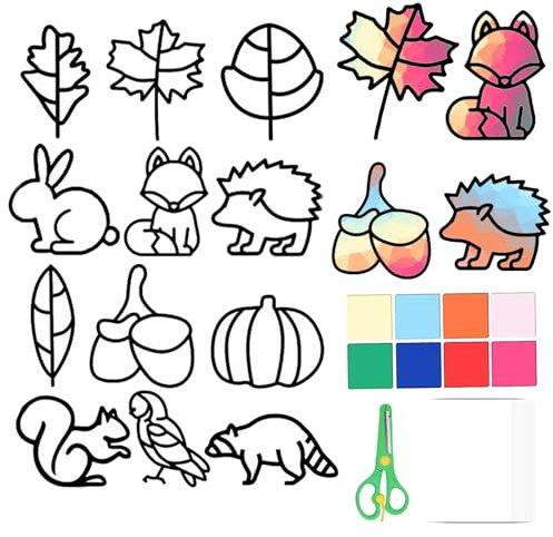 HENGBIRD 12 Stück Herbst Basteln Kinder, Herbstdeko Fenster Bastelset Kinder Set, Deko Herbst Fensterbilder Herbst Deko Aesthetic, DIY Flora und Fauna Herbst Basteln mit Kindern