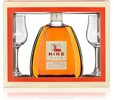 Hine Rare French Cognac & 2 x Tasting Glasses, Smooth & Elegant Fine Champagne Cognac, Best Enjoyed Neat, Rare Hine Cognac, Grande & Fine Region Grapes, Fruity & Floral Brandy, 70cl, 40% ABV