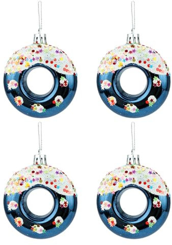 Weihnachtsschmuck, Weihnachtsbaumschmuck, Donut-Weihnachtsschmuck, Baum-Anhänger für Zuhause (13,6 x 13,6 x 2,8 cm) für Baumschmuck, Farbe: Rot/Gold/Silber/Dunkelblau