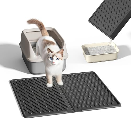 Pieviev Katzenklo Matte, 61×43cm Katzenstreu Matte vor Katzentoilette, Wasserdichte Katzenklo Unterleger zum Auffangen von Katzenstreu, Leichte EVA Katzenmatte in Schwarz