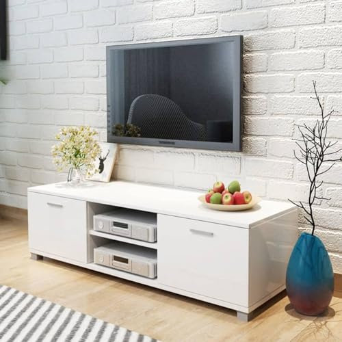 Xichuzi Aparador para TV Alto, Aparadores para Salon, Aparador Entrada Recibidor, Aparador Cocina, Vitrinas para Salon, Muebles Auxiliares, Brillo Blanco 140x40,3x34,7 cm