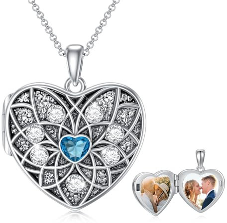 Shusukue Amulett zum öffnen Silber 925 Silber Medaillon zum öffnen für Bilder Alskette Herzkette mit Gravur Foto Amulett Anhänger Herzmedallion