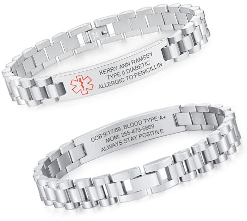 Personalisierbares SOS ID Armband für Herren – Notfallarmband für Diabetes, Epilepsie, Allergien & Notfallkontakte – Robust, sicher und komfortabel für den täglichen Gebrauch und Notfallsituationen