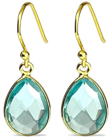 MadamLili | Aqua Topas Ohrringe 925 Sterling Silber Vergoldet | Edelstein Ohrringe Blau | Boho Schmuck | Geschenk für Frauen | Geburtstagsgeschenk | Glücksbringer