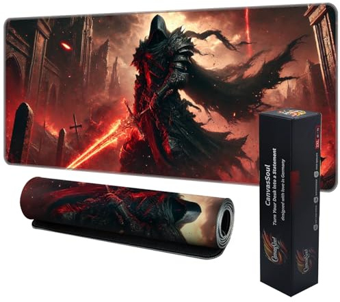 CanvasSoul Gaming Mauspad XXL – 3 mm Premium-Polsterung für präzises Gaming, rutschfeste Unterseite, Vernähte Ränder – stylisch & langlebig für Dein Setup (Dark Knight Blade, 800 x 300 x 3 mm)