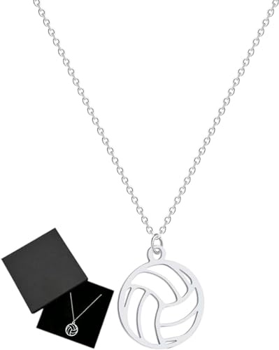 MOPZIJA 1 pcs volleyball anhänger,Artikel Volleyball-Halskette aus Edelstahl Charm Halskette Kette Anhänger Geschenke Schmuck mit Kette Anhänger Halskette，volleyball geschenke,Mit 1 Geschenkbox