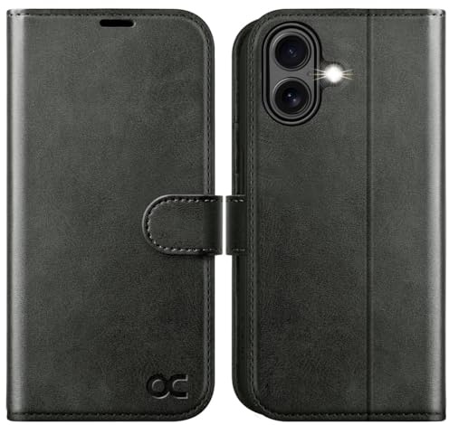 OCASE Hülle für iPhone 17 5G, Handyhülle Premium PU Leder Graphit schwarz | Kartenfach Magnet Standfunktion RFID Blocker Stoßfest Lederhülle