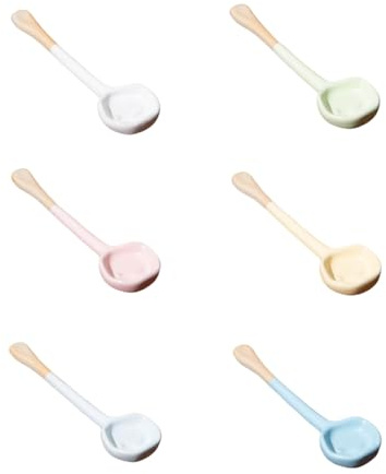 Set di 6 cucchiaini da caffè fatti a mano, in ceramica, vintage, per tè pomeridiano, frusta da caffè, 6 colori, con manico lungo, per la casa, set da 6, 15 x 4 cm