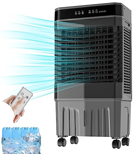 3 in 1 Tragbarer Verdunstungsluftkühler, 40 l Wassertank, 12 Stunden Timer, 3 Geschwindigkeiten, Oszillation, kein externer Schlauch, Fernbedienung, ideal für Heim und Büro