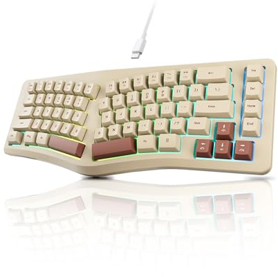 7KEYS Teclado ergonómico con cable, mini teclado compacto dividido de 69 teclas, retroiluminación RGB 14+, cable USB tipo C desmontable, escritura natural y cómoda para computadora de escritorio
